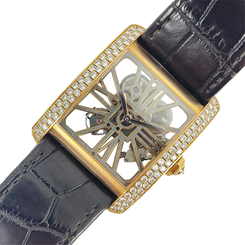 カルティエ Cartier タンクMC スケルトン HPI00715 K18PG/革