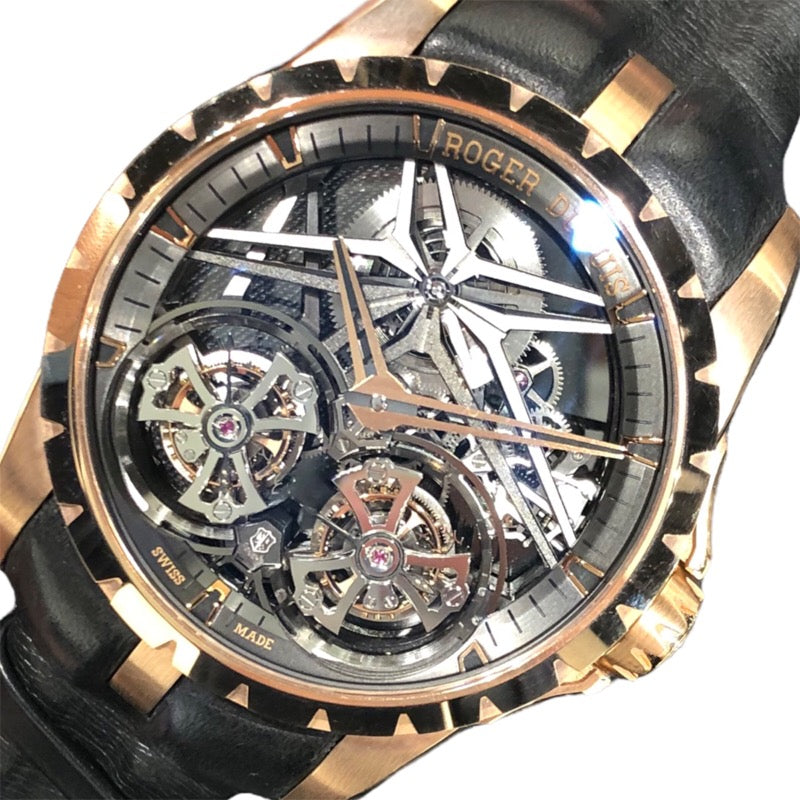 ロジェ・デュブイ ROGER DUBUIS エクスカリバー ダブルフライングトゥールビヨン RDDBEX0818 K18PG/革ベルト 手巻き メンズ  腕時計