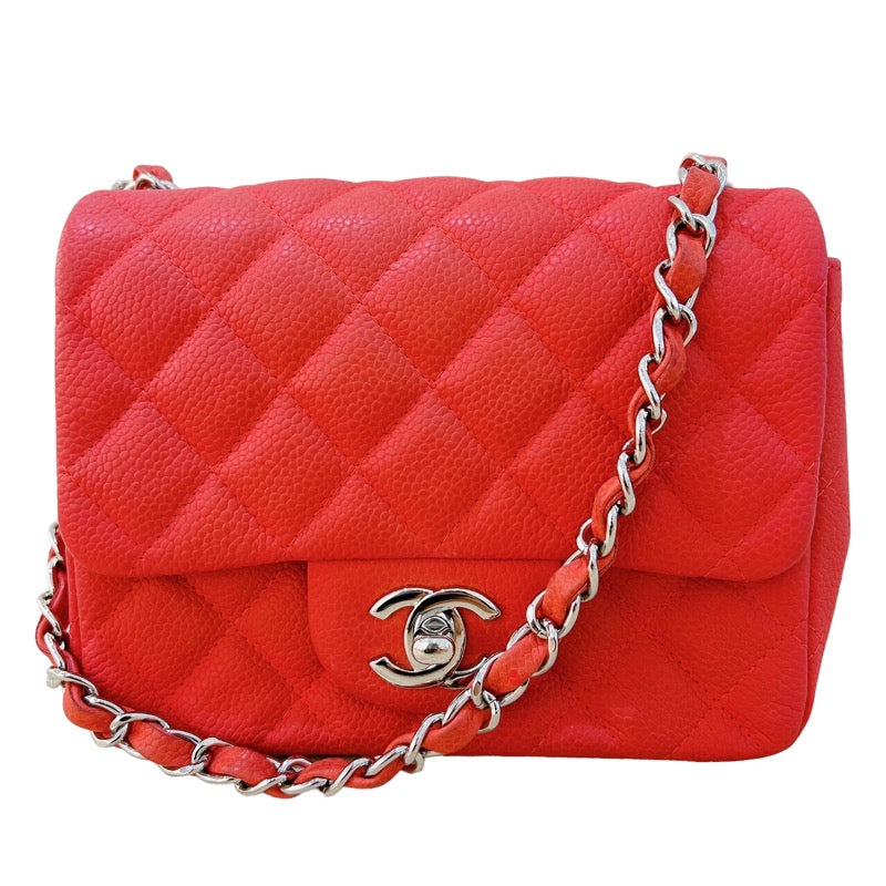 シャネル CHANEL ミニマトラッセ18 A01115 レッド／シルバー金具 キャビアスキン レディース ショルダーバッグ