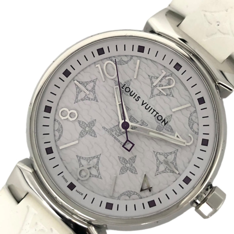ルイ・ヴィトン LOUIS VUITTON タンブール MM モノグラム ホワイト QA116 白文字盤 ステンレス レディース 腕時計