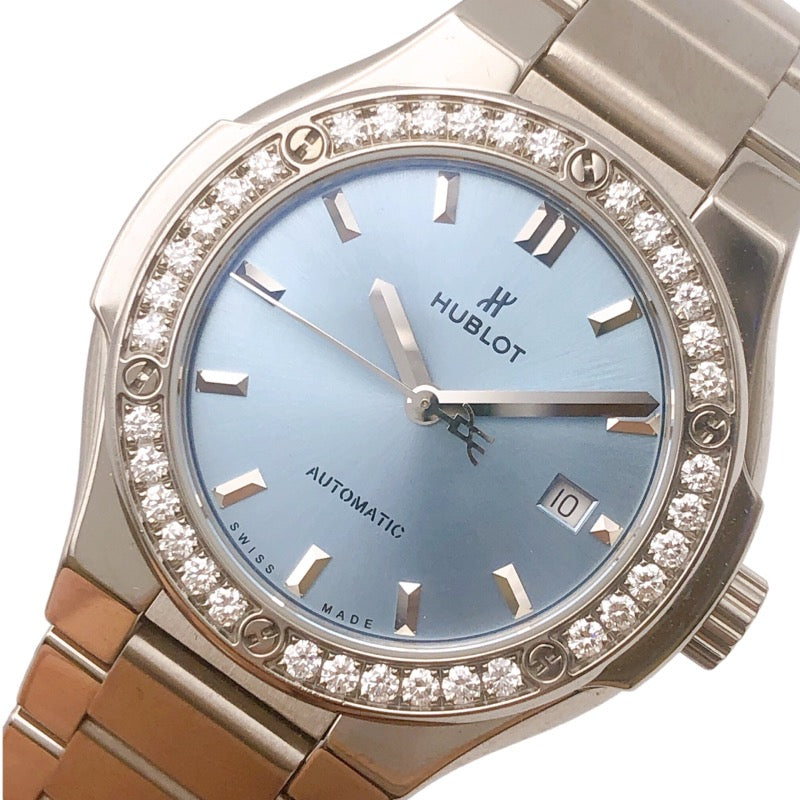 ウブロ HUBLOT クラシックフュージョン チタニウム ライトブルー 568.NX.891L.NX.1204 チタン レディース 腕時計 |  中古ブランドリユースショップ OKURA(おお蔵)