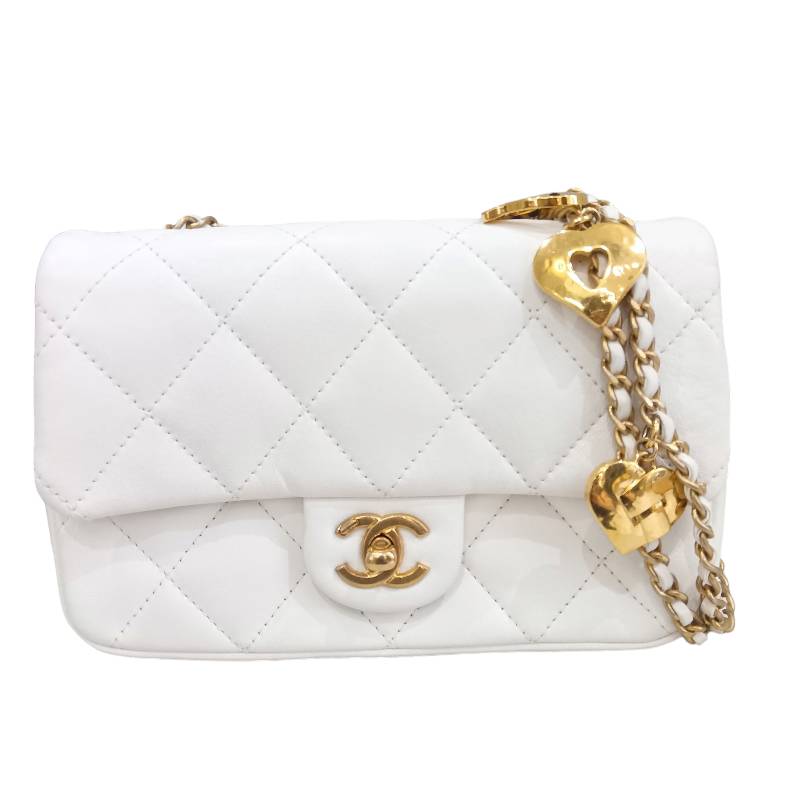 シャネル CHANEL ミニマトラッセ20 AS34056 ホワイト　ゴールド金具 カーフ レディース ショルダーバッグ