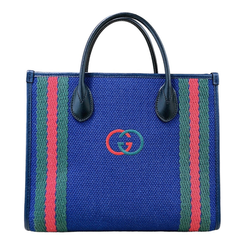 グッチ GUCCI インターロックイングGスモールトートバッグ 701737 ネイビー・グリーン・レッド コットンキャンバス レディース ト |  中古ブランドリユースショップ OKURA(おお蔵)