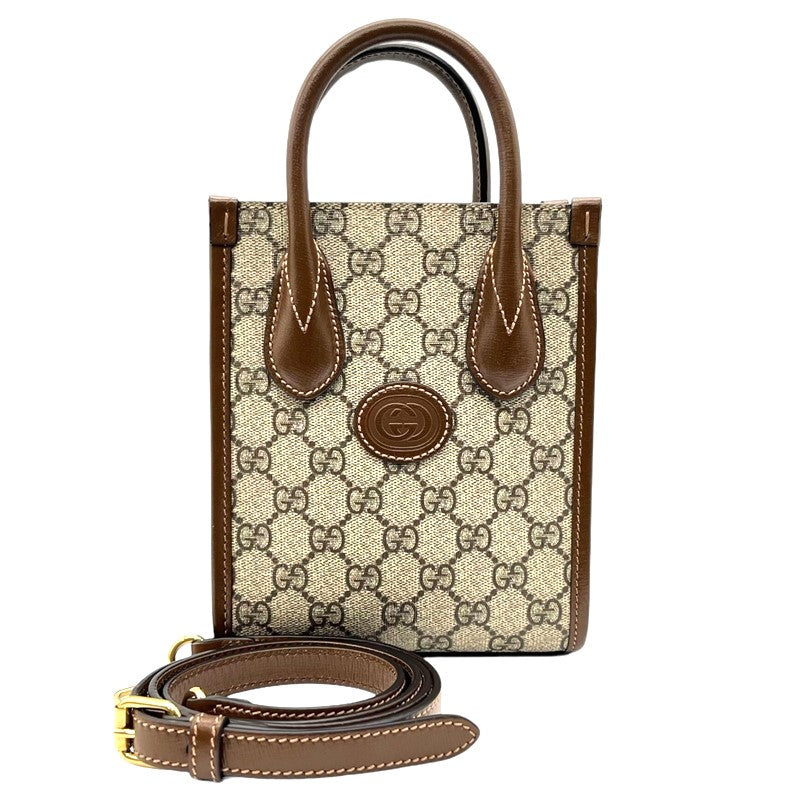 グッチ GUCCI インターロッキングG ミニトートバッグ 671623 ベージュ×ブラウン ゴールド金具 GGスプリームキャンバス/レザー |  中古ブランドリユースショップ OKURA(おお蔵)