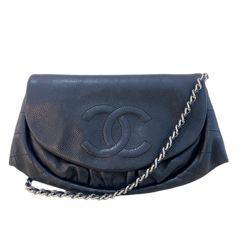 シャネル CHANEL ハーフムーン チェーンウォレット A40033 ブラック シルバー金具 キャビアスキン レディース ショルダーバッグ