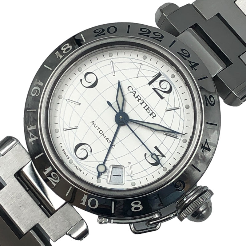カルティエ Cartier パシャC メリディアン GMT W31078M7 ホワイト SS レディース 腕時計
