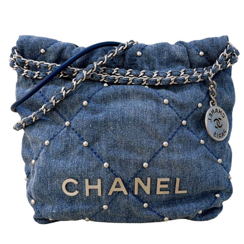 シャネル CHANEL CHANEL22 ミニハンドバッグ AS3980 ブルー シルバー金具 デニム・スタッズ レディース ショルダーバッ |  中古ブランドリユースショップ OKURA(おお蔵)