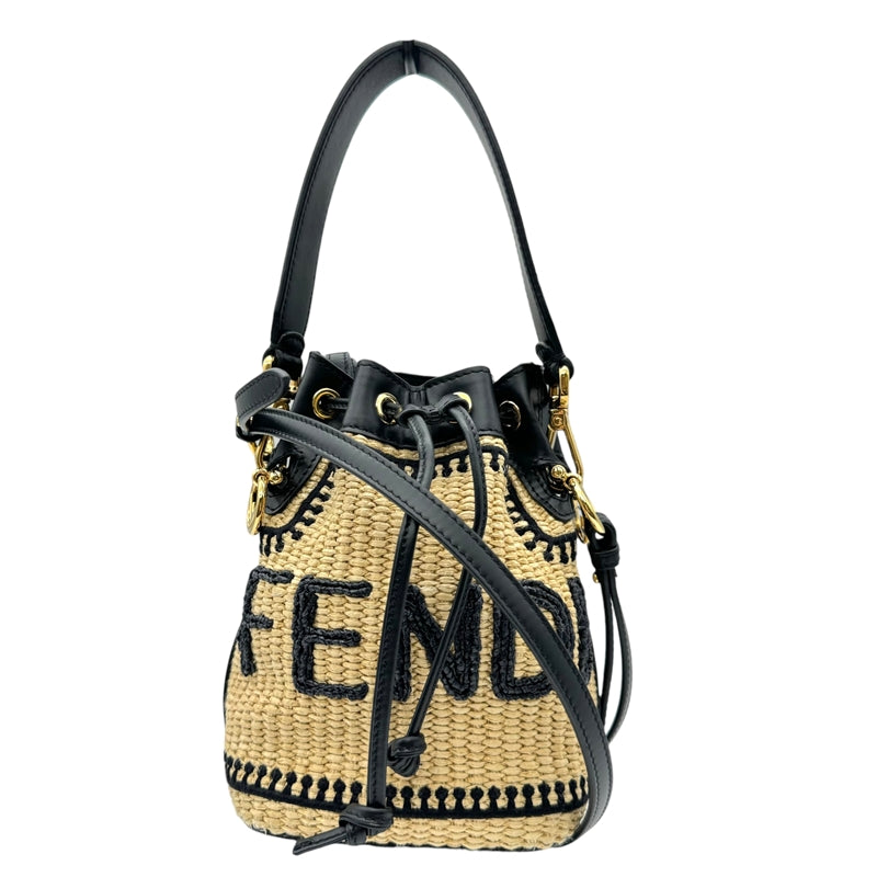 フェンディ FENDI モントレゾール ミニ 8BS010 ベージュ×ブラック ゴールド金具 ラフィア/レザー レディース ショルダーバッグ