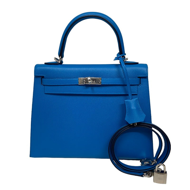 レア　美品　エルメス　ケリーベルト　ブルー　本物正規品 エルメス HERMES ケリー25 外縫い ヴェルソ B刻 ブルーフリーダ