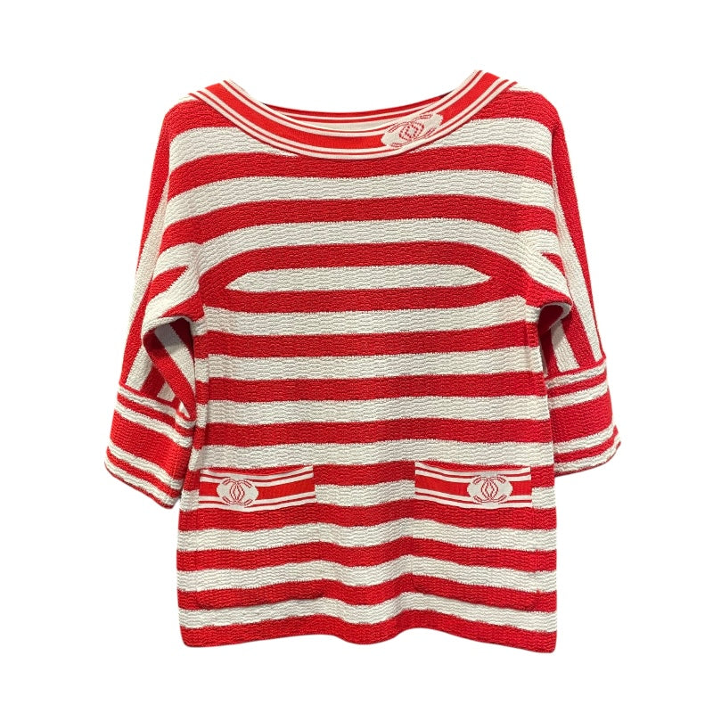 CHANEL シャネル ココマーク ボーダー 半袖 ニット トップス Tシャツ 44 アイボリー×ブラウン ブランド アパレル 返品可】CHANEL シャネル ココマーク ボーダー 半袖 ニット
