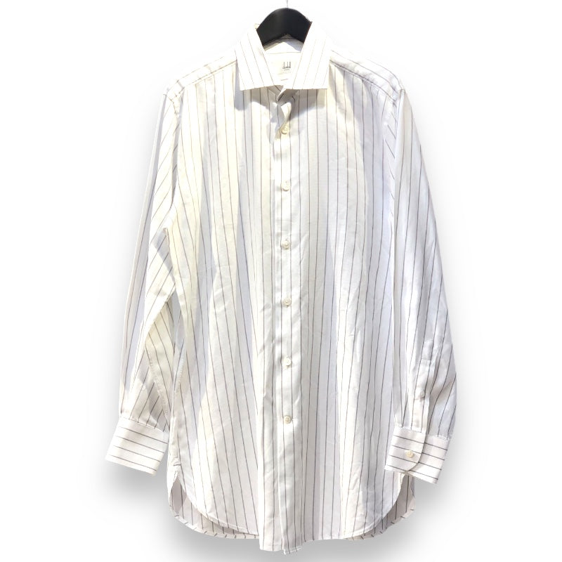 ダンヒル dunhill ワイドカラー ストライプシャツ 織柄 ホワイト