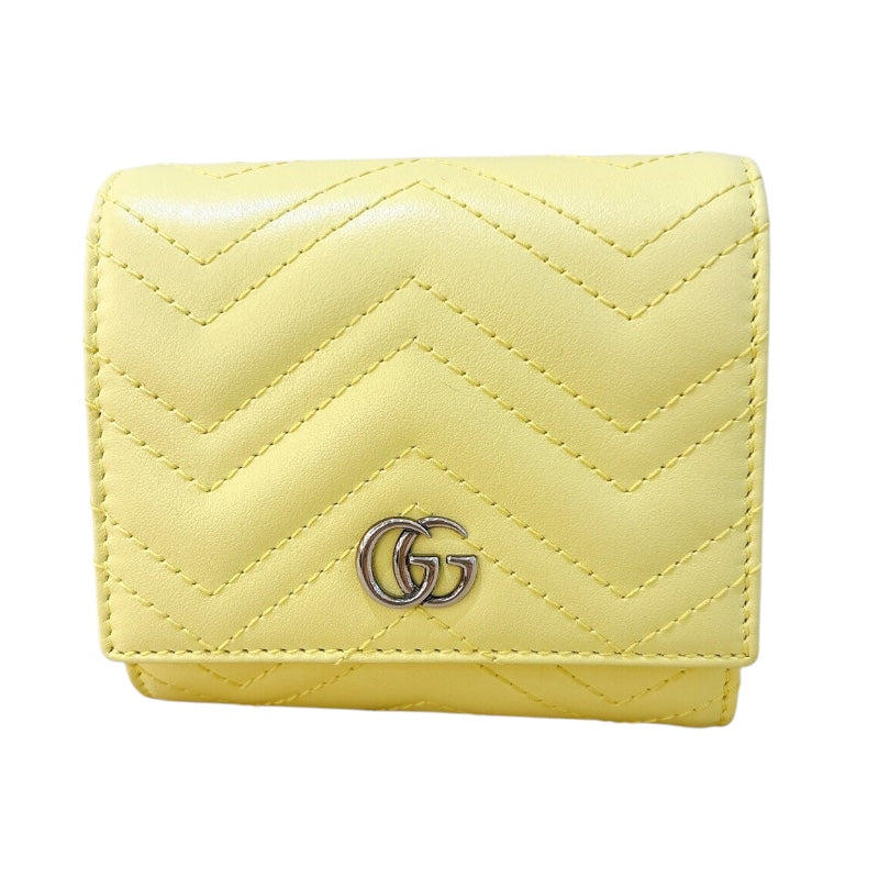 グッチ GUCCI GGマーモントウォレット 598629 イエロー シルバー金具 レザー ユニセックス 二つ折り財布 |  中古ブランドリユースショップ OKURA(おお蔵)