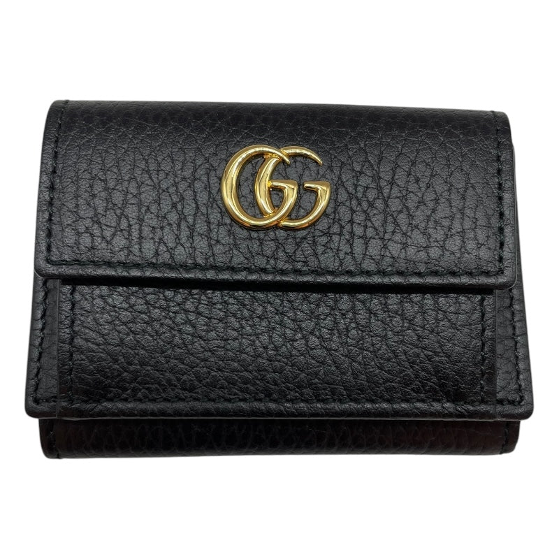 ✨未使用に近い✨　GUCCI ミニ財布　マーモン　エンボスロゴ　三つ折り　黒色 グッチ GUCCI GGマーモント コンパクトウォレット 523277