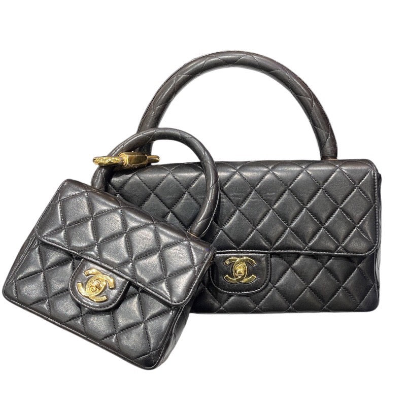 シャネル CHANEL 親子バッグ A04193 ブラック ゴールド金具 カーフ  