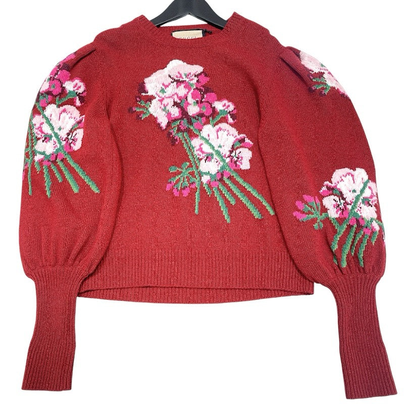 GUCCI - 　グッチ GUCCI フラワー刺繡パフスリーブニットセーター M 564326 ボルドー ウール レディース セーター グッチ GUCCI フラワー刺繡パフスリーブニットセーター M 564326