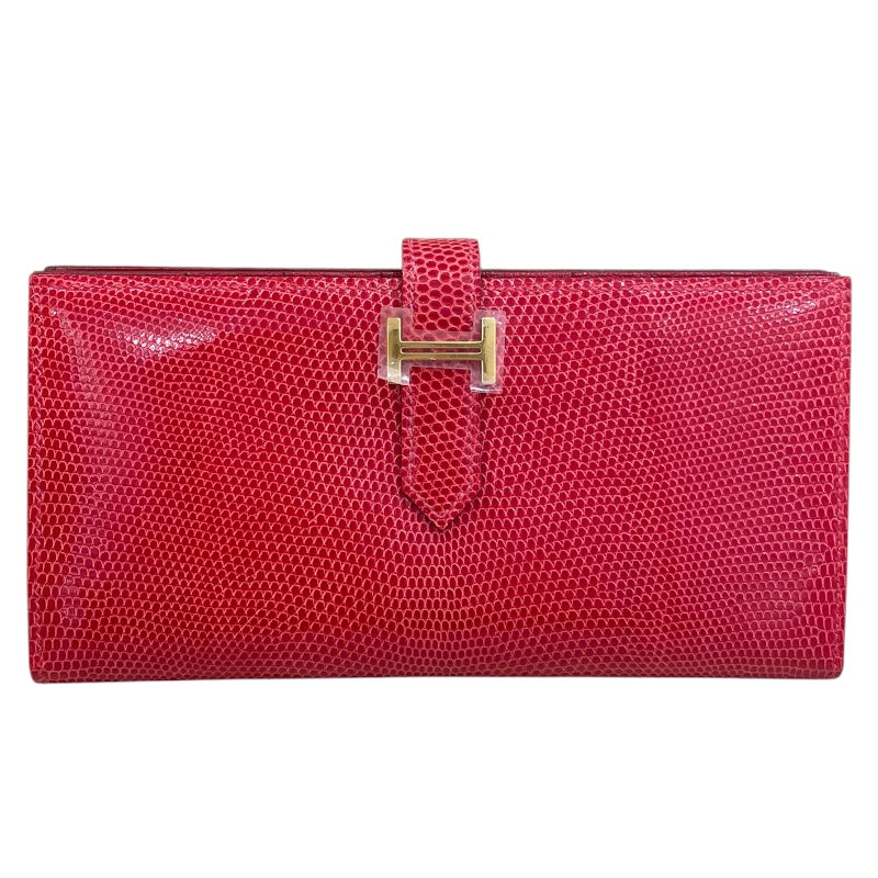 エルメス HERMES ベアンスフレ □P刻 レッド ゴールド金具 リザード