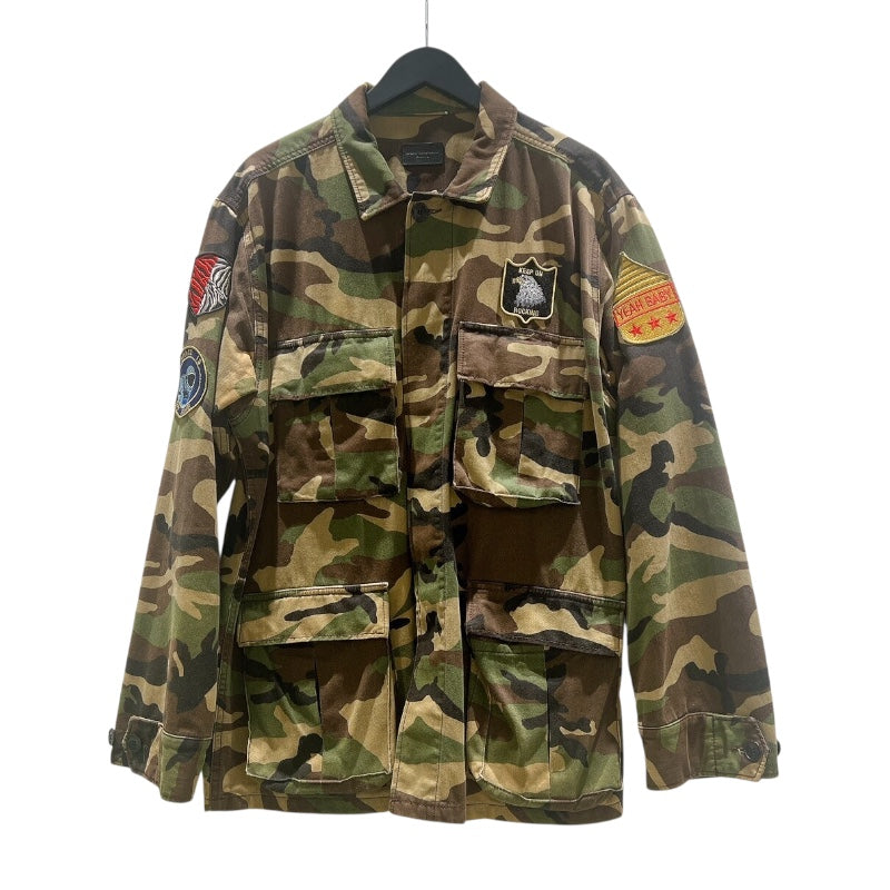 サンローランパリ LOVEパッチカモフラ柄ミリタリージャケットカーキ系M