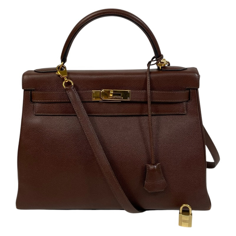 美品 HERMES ケリー ハンドバッグ 茶色 レザー 美品）エルメス HERMES ケリー 35 外縫い 2WAY ショルダー