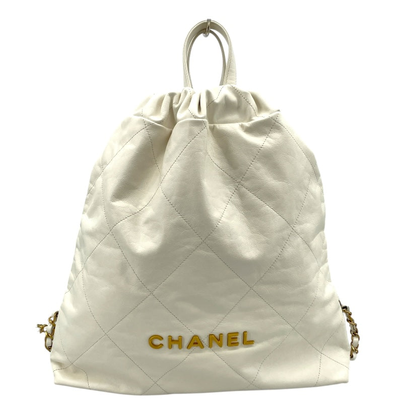 シャネル22AS3859 ホワイト カーフ ゴールド金具 リュック レディース シャネル CHANEL バックパック AS3859 ホワイト ゴールド金具