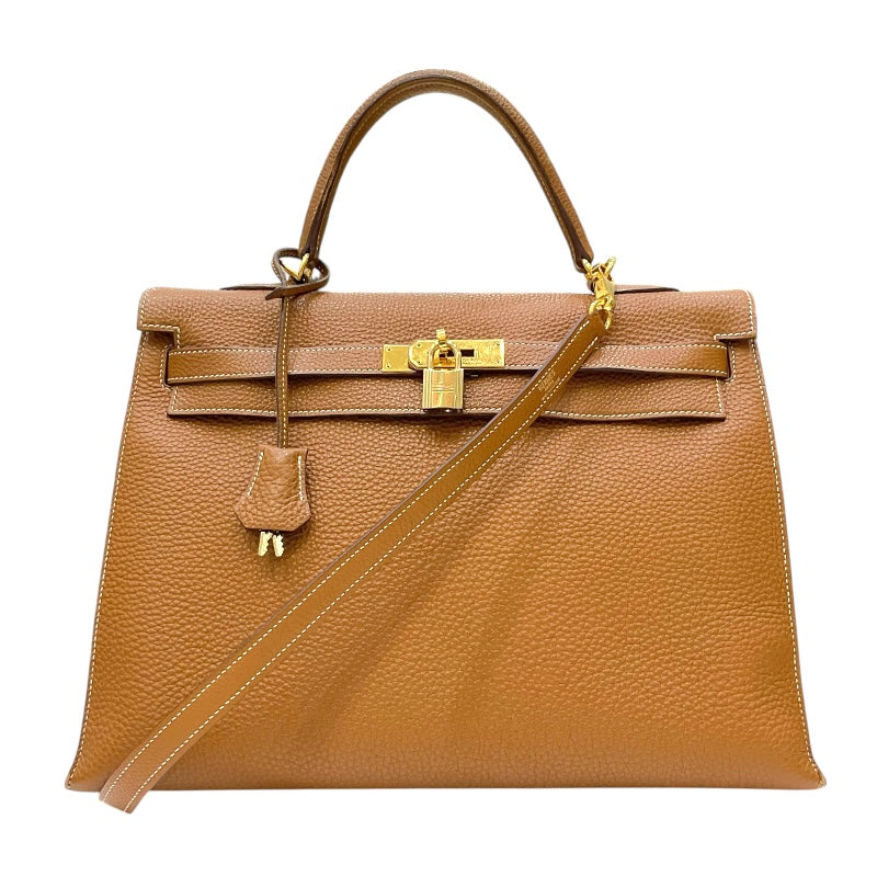 高級　イタリア製 ハンドバッグ　ケリーデザイン　ゴールド金具 自立型 本革 エルメス HERMES ケリー28 外縫い タッチ Z刻 ブロンズベージュ