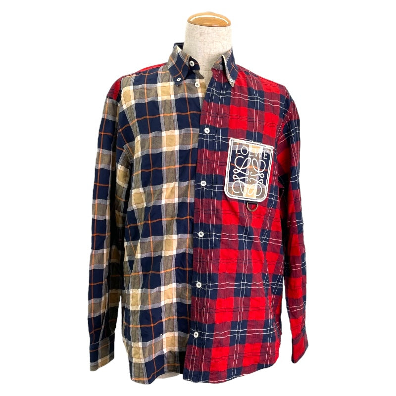 LOEWE チェック柄 長袖シャツ　シワ加工 LOEWE チェック柄 長袖シャツ シワ加工