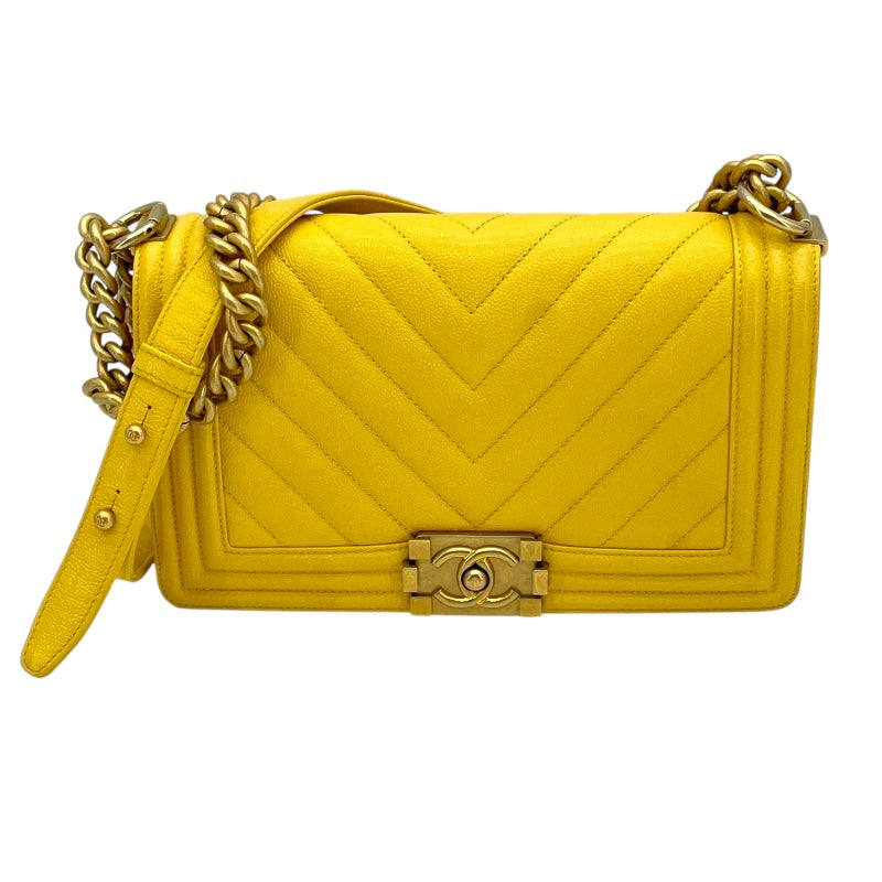 VINTAGE シャネル BOY CHANEL 25cm キャビア イエロー/G金具 シャネル CHANEL ボーイシャネル25 Vステッチ A67086 25番台
