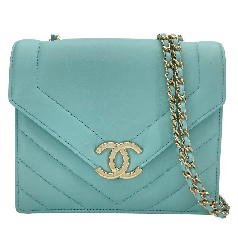 シャネル CHANEL Vステッチスモールフラップバッグ 27番台 ライトブルー GD金具 ラム レディース ショルダーバッグ シャネル CHANEL Vステッチスモールフラップバッグ 27番台 ライト