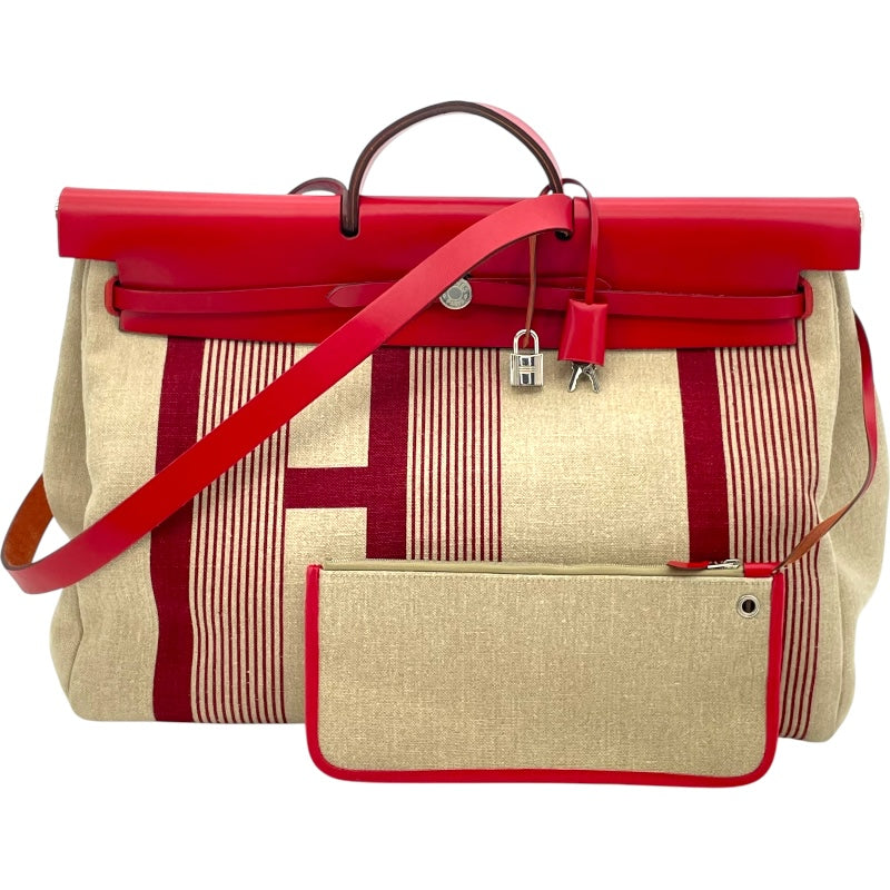 エルメス HERMES エールバッグジップキャビン50 D刻 ベージュ/レッド