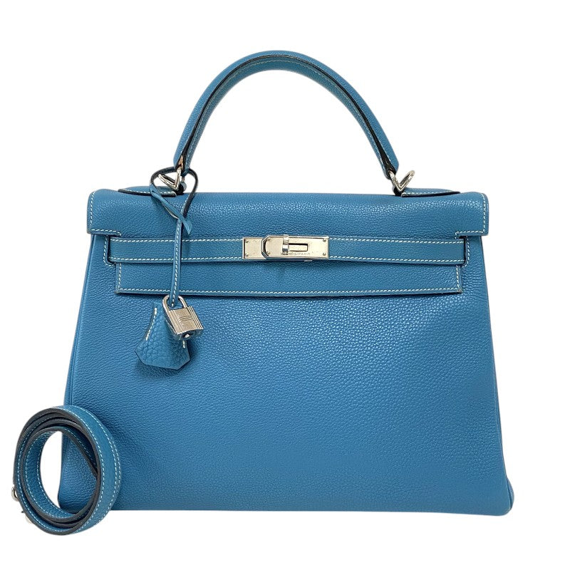 エルメス HERMES ケリー32 内縫い □G刻 ブルージーン シルバー金具