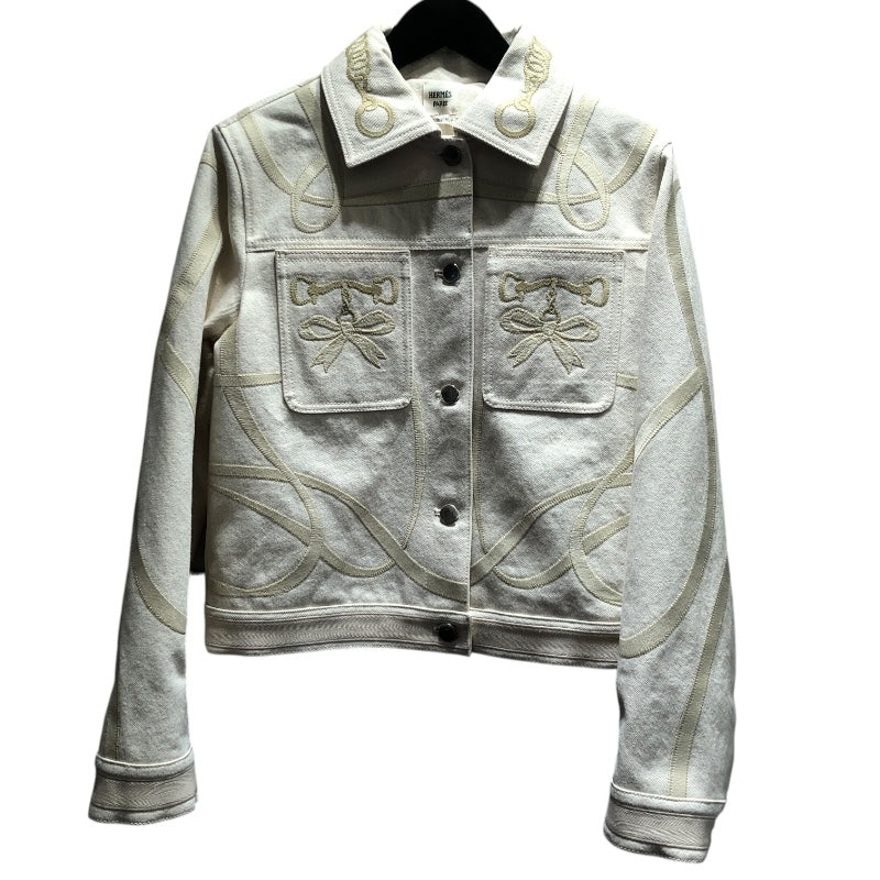 エルメス HERMES 刺繍デニムジャケット 2H0252DT ホワイト コットン