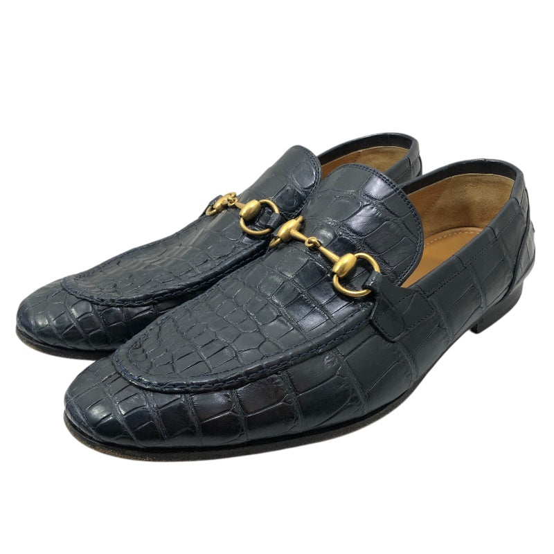 グッチ　ローファー　37 1/2サイズ グッチ GUCCI ホースビット クロコダイル ローファー 406994 ネイビー
