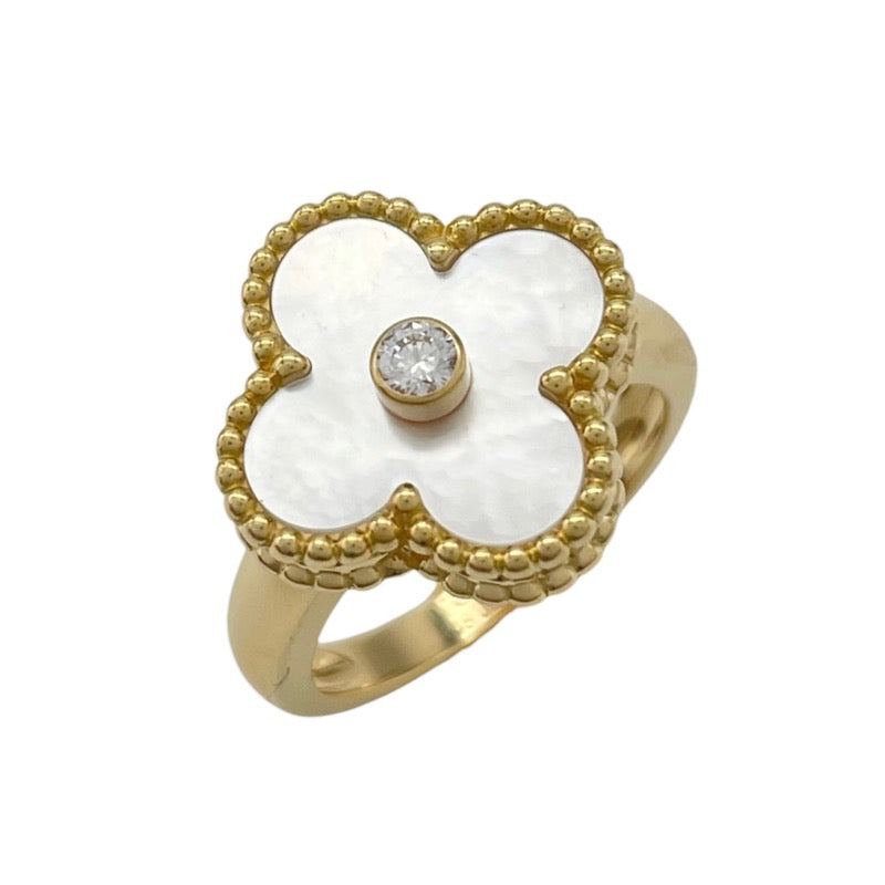 ヴィンテージ アルハンブラ リング 18K WGマザー オブ パール 51 ヴァンクリーフ＆アーペル Van Cleef & Arpels ヴィンテージ
