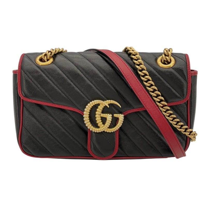グッチ GUCCI GGマーモントショルダー ブラックxレッド レザー