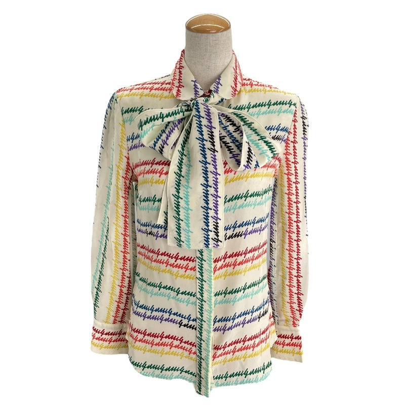 グッチ GUCCI 総柄ボウタイシルクシャツ 432685 マルチカラー シルク