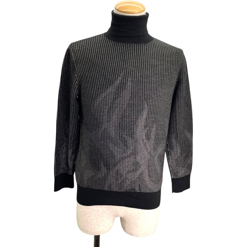 ■美品!エルメス／格子模様ウールタートルネックセーター　Ｌ（M-L）/ブラック黒 エルメス HERMES シルク混タートルネックニットセーター ブラック