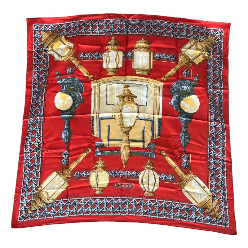 カルネ様HERMES カレ90 黄金の拍車 87×89 シルク オレンジ レッド カルネ様HERMES カレ90 黄金の拍車 87×89 シルク オレンジ