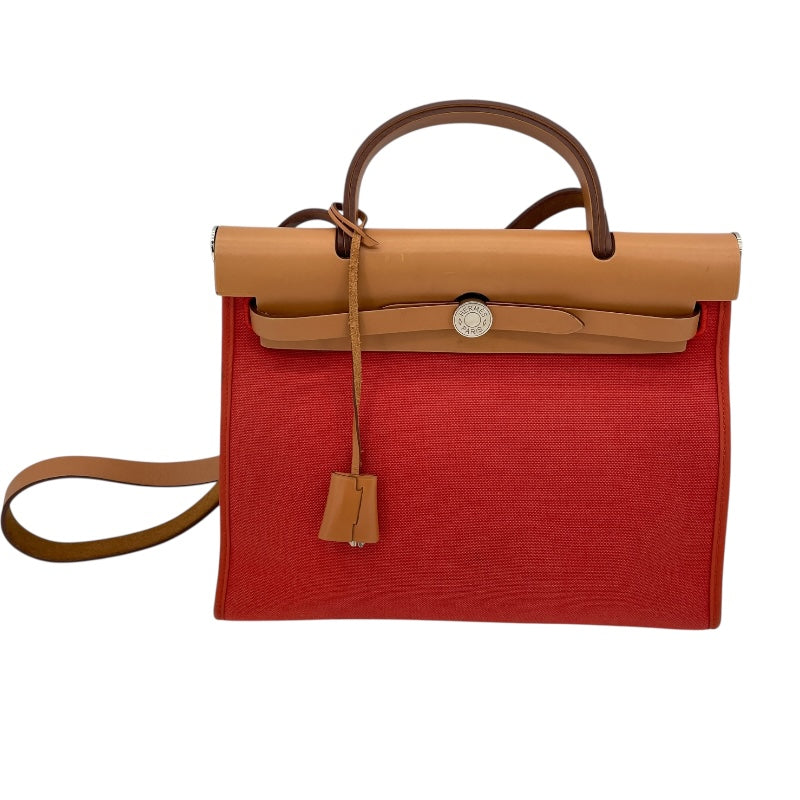 エルメス HERMES エールバッグジップPM X刻 オレンジ・ブラウン SV金具