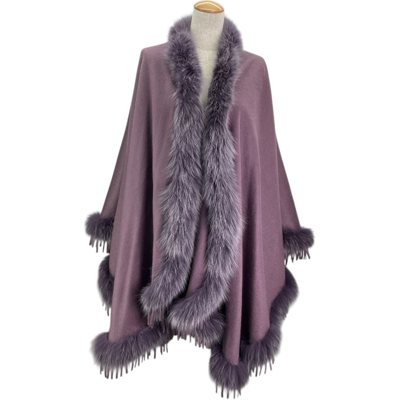 フェンディ FENDI ロゴワッペンファー付きケープ パープル カシミヤ