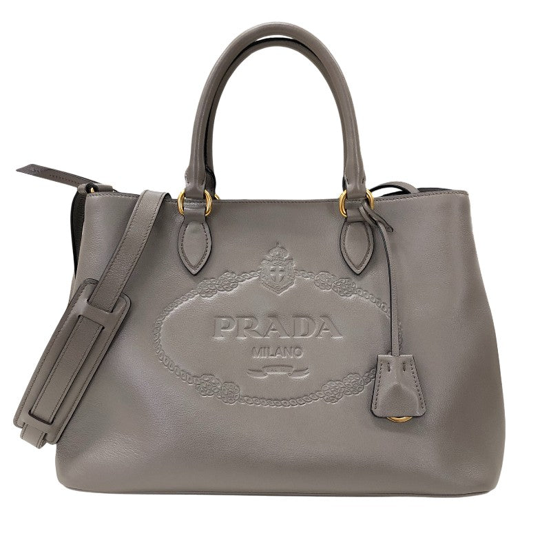プラダ PRADA エンボスロゴ ハンドバッグ 1BA579 グレージュ ゴールド