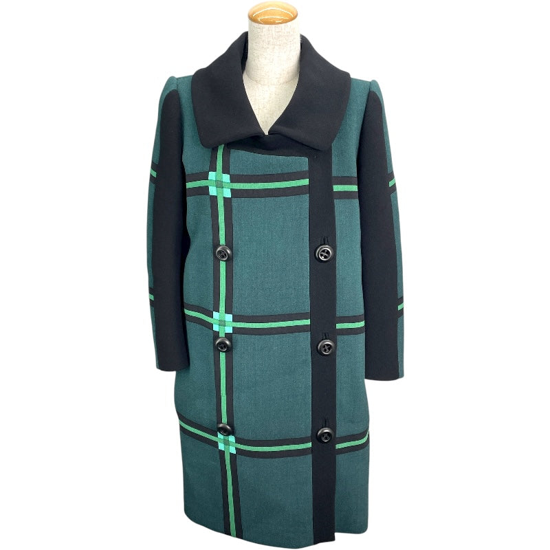 プラダ PRADA チェックウールロングコート P6646 グリーン ウール 
