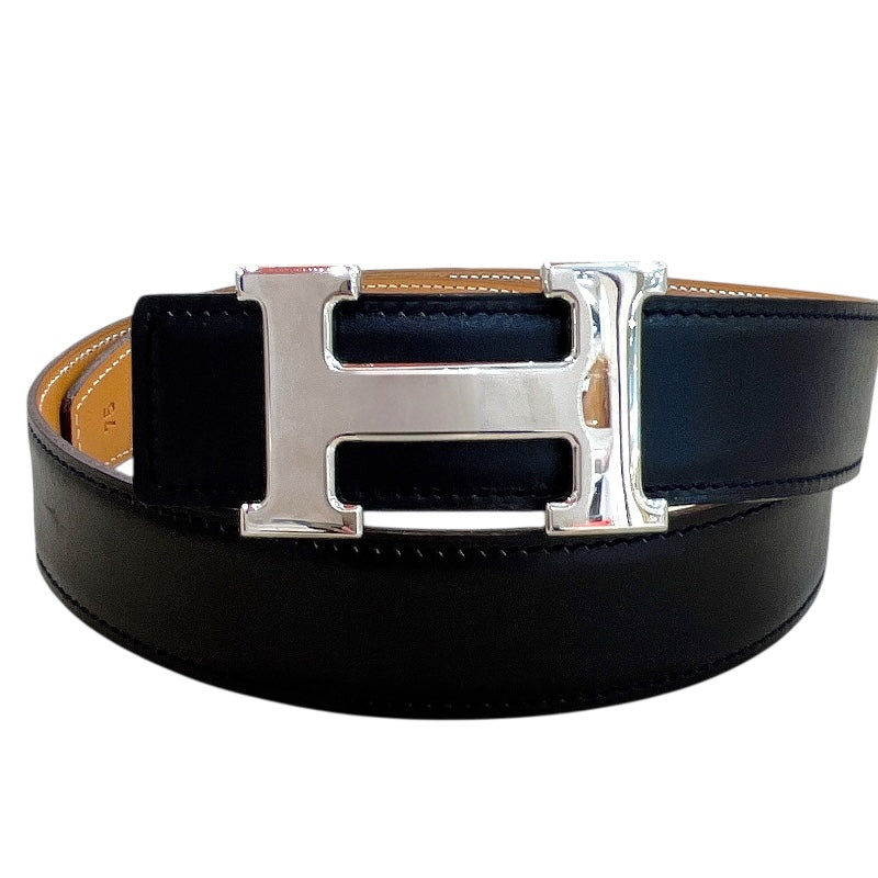 エルメス HERMES コンスタンスベルト　75cm □E刻 ブラック×ナチュラル　シルバー金具 ボックスカーフ/バトラー ユニセックス ベルト エルメス HERMES コンスタンスベルト 75cm □E刻 ブラック×ナチュラル