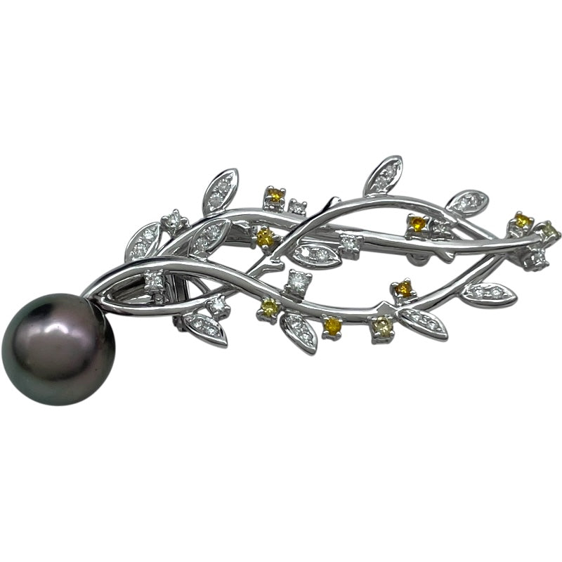 TASAKI PEAPLE リーフ型ブローチ ブラックパール付き タサキ TASAKI ブローチ ホワイトゴールド K18WG/パール/ダイヤモンド