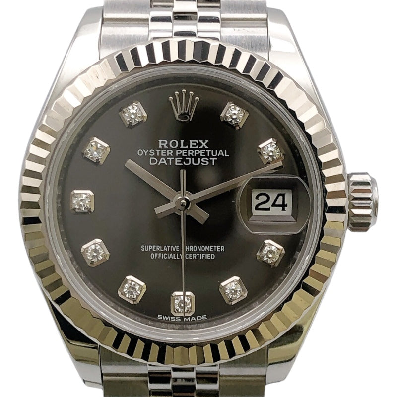 ROLEX ロレックス 279174G デイトジャスト 10P ダイヤモンド ダークグレー 腕時計 SS SS K18WG レディース [中古] 279174G ダークグレー ROLEX（ロレックス）デイトジャスト 10Pダイヤ