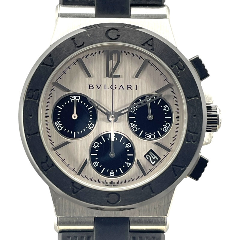 BVLGARI 希少な文字盤シルバーなクロノグラフ男性用腕時計