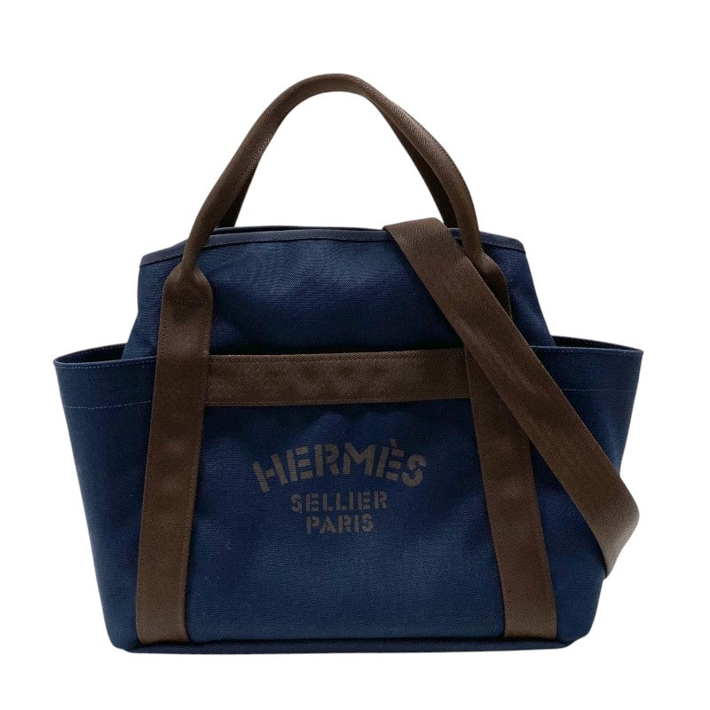 エルメス HERMES サックドパンサージュ Z刻 ネイビー×ブラウン トワル