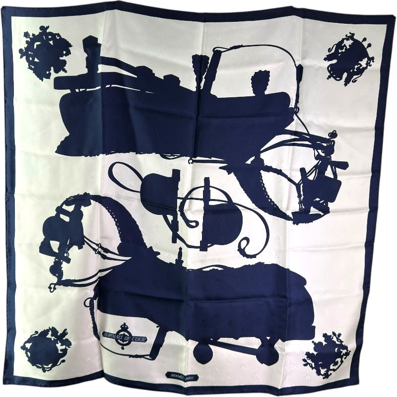 エルメス HERMES カレ90 HARNAIS DE COUR ホワイト/ネイビー