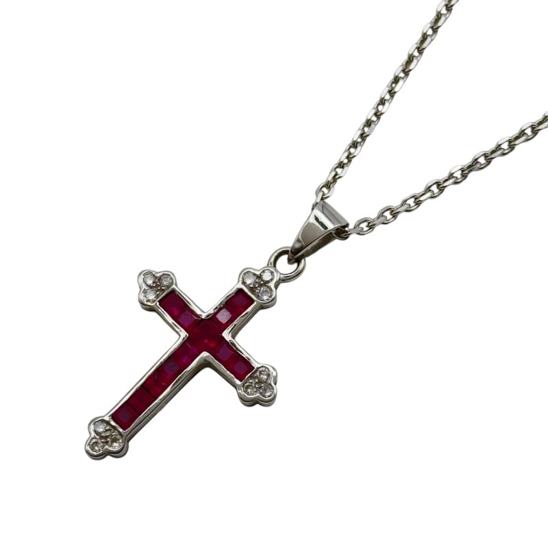 ルビー　ネックレス　k18WG ホワイトゴールド　週末値下げ K18WG ルビー/ダイヤ クロスネックレス ホワイトゴールド K18