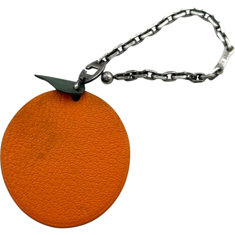 エルメス HERMES バッグチャーム オレンジ シルバー金具 シェーブル