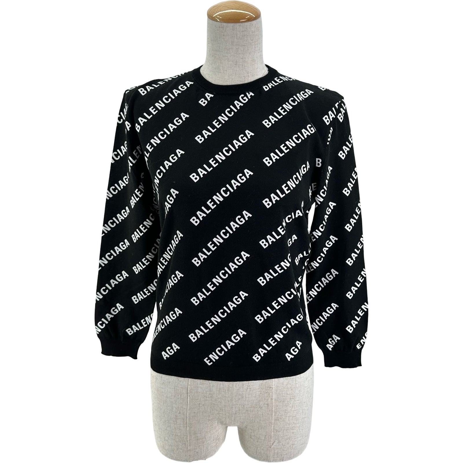 バレンシアガ BALENCIAGA ロゴ総柄長袖ニットシャツ 695458 ブラック 