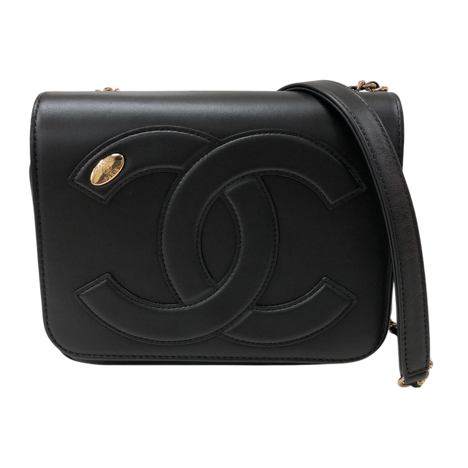 CHANEL ブラックレザー ショルダーバッグ値下げ不可 シャネル CHANEL ココマーク ショルダーバッグ AS0321 28番台 ブラック